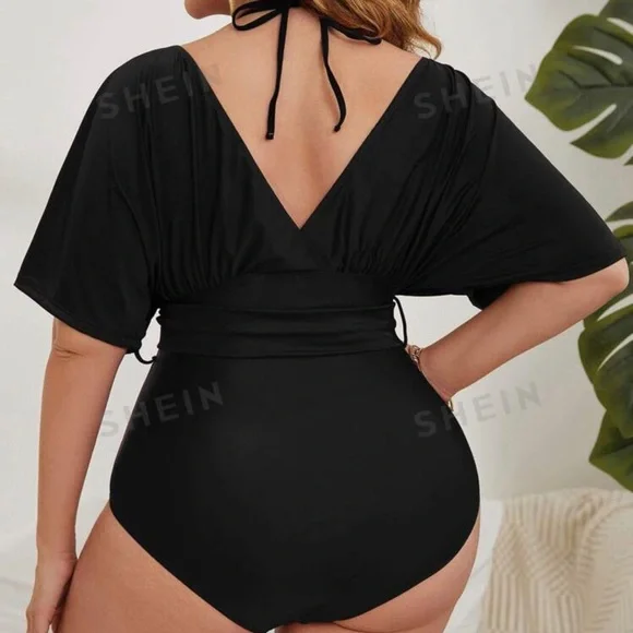 SHEIN Swim Curve Plus Solid Belted One Piece Swimsuit - Picture 2 of 5